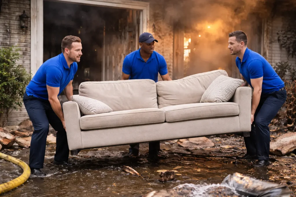 movers in Plano TX rescuing furniture during a fire